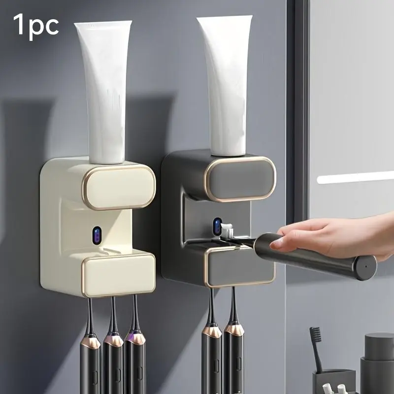 Wall Mounted Automatic Toothpaste Squeezer, Toothpaste Dispenser with Sterilizer, UV Sterilization Toothbrush Holder, Toothbrush Holders For Bathrooms, Bathroom Storage Rack, Mother's Day Gifts, Bathroom Accessory, Home Goods