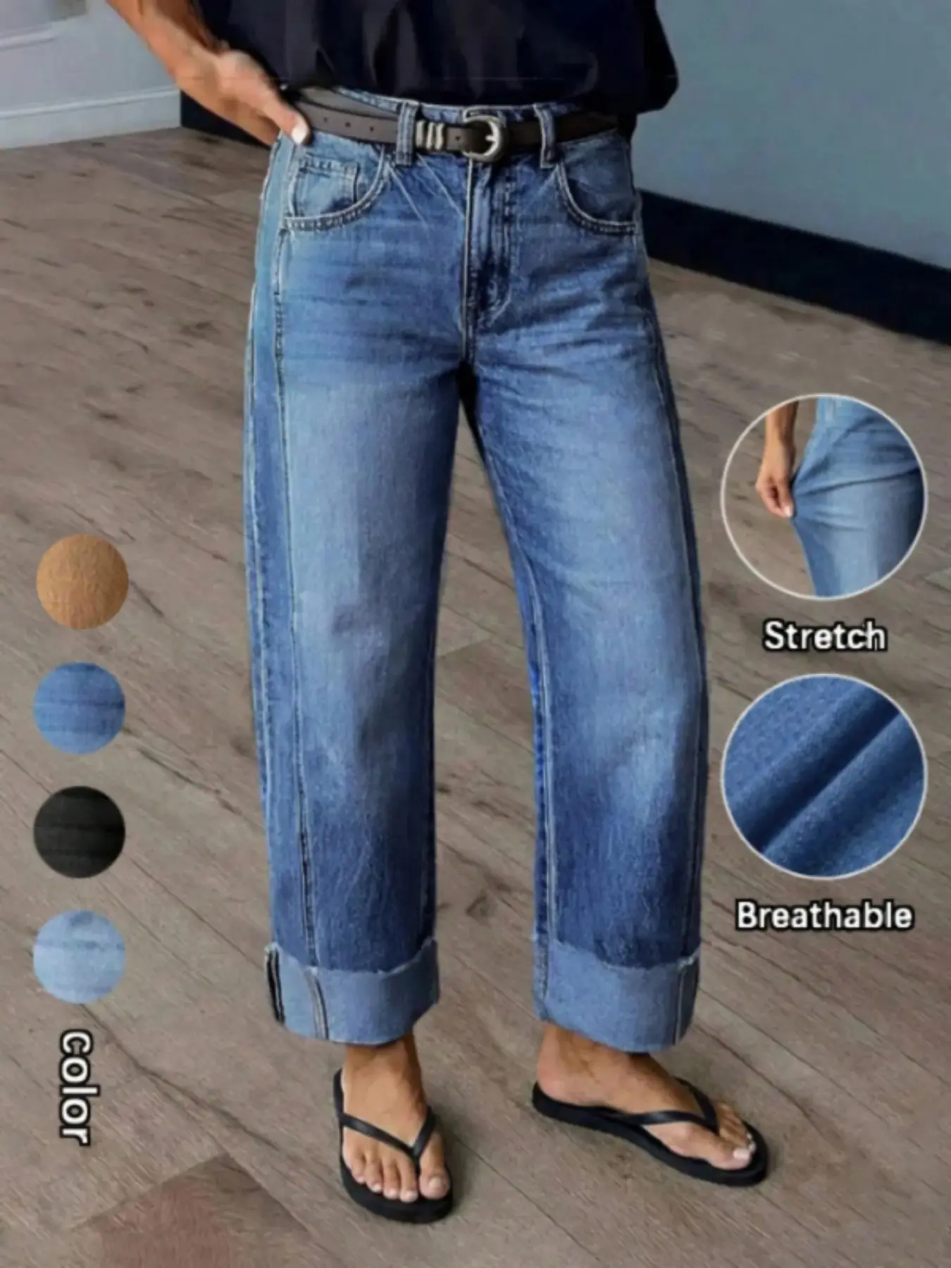 New Season Stretch Denim Straight Leg Pants, Women's Fashionable Washed Denim Jeans Casual, Versatile and Comfortable, Perfect for All Seasons, Ideal for Everyday Wear, Stretchy Denim Jeans