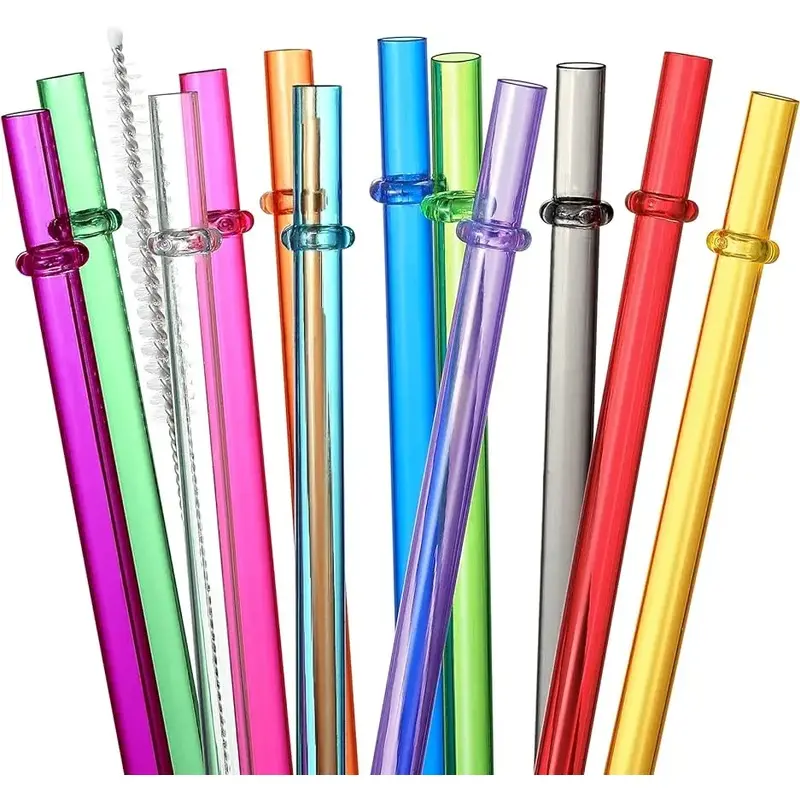 24 pieces, reusable straws with 4 brushes, 10.5 "long hard plastic straws, 12 colors of semi transparent alternative drinks, suitable for 16OZ-32 OZ rollers, cups, cans