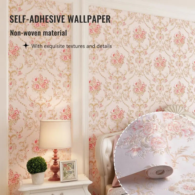 Luxurious European Floral Wallpaper, Thick Self-Adhesive Wall Paper, Floral Wallpaper Peel And Stick, DIY Cuttable Home Decor, 20.86x118.11 Inches, Elegant Court Style