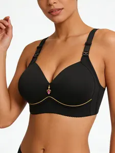 1 Count Women's Adjustable Strap Support Bra, Gem Pendant Decor Underwire Push Up Brassiere, Smooth Seamless Back Hook Closure Comfort Everyday Lingerie, Suitable for Various Occasions & All Day Wear & Party