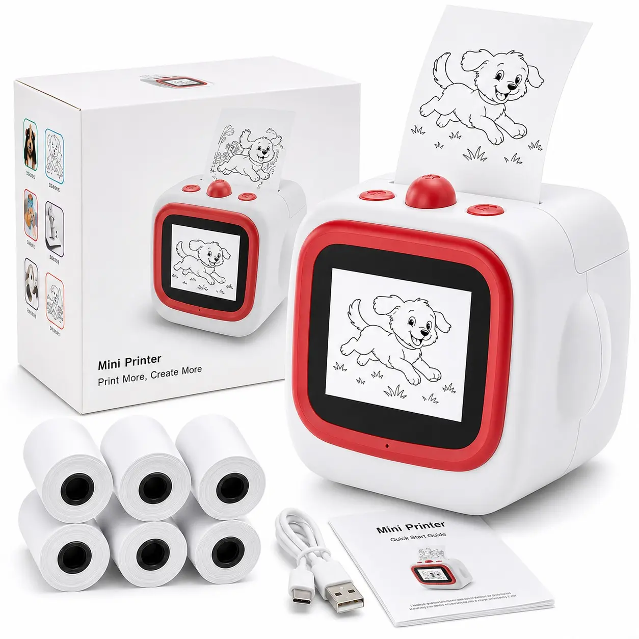 AI Sticker Printer for Kids, Voice Activated Mini Printer with Preview Screen & AI Voice Response, Portable Thermal Sticker Maker with 6 Art Styles & App, Sticker Printer Box Gift for Girls Boys, Inkless Printer