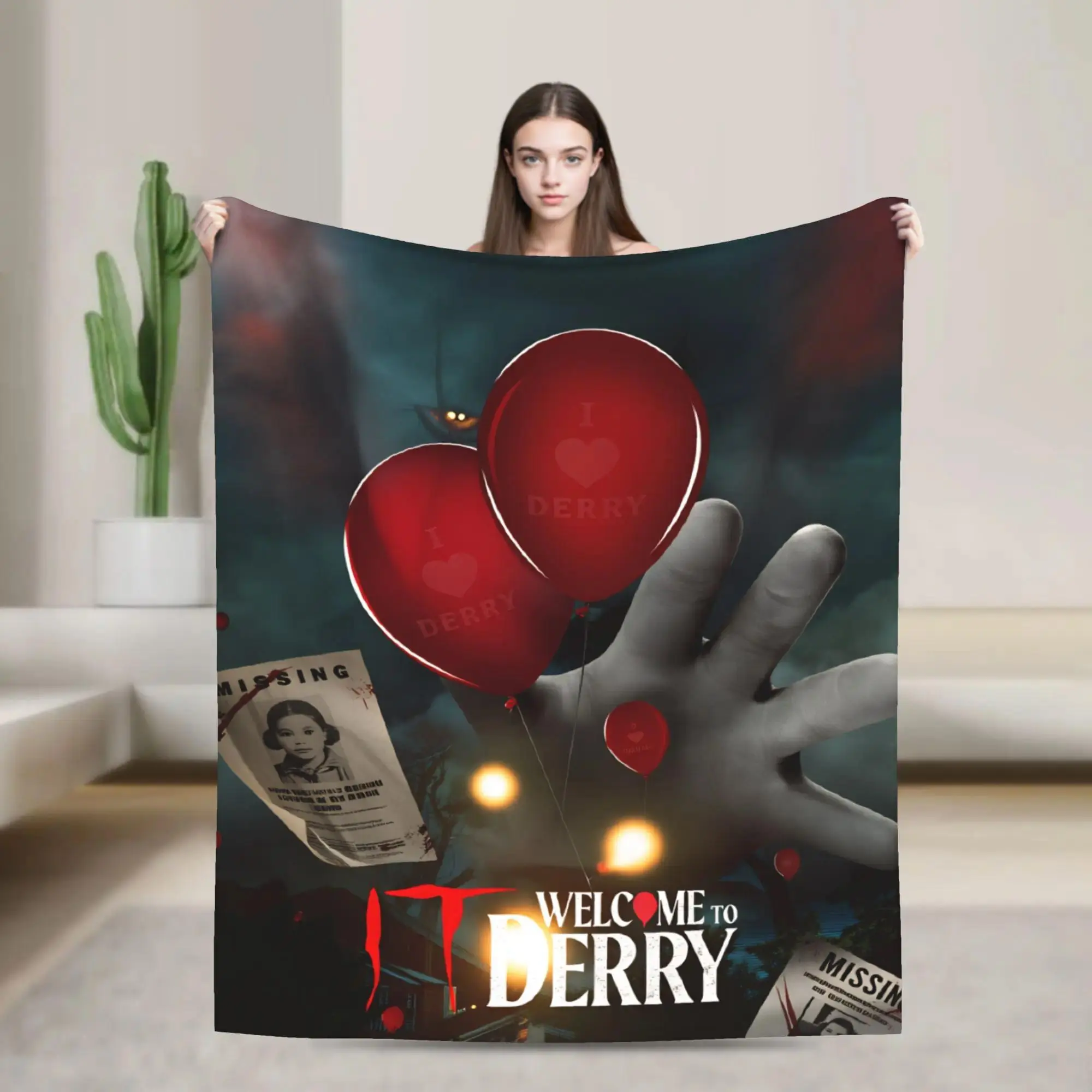 Unisex Throw Blanket - Welcome to Derry 2025 Graphic Print, Soft Polyester Flannel for Bed & Sofa, Cozy Multi-Size Bedroom Decor Gift, Outdoor Camping, Single Layer