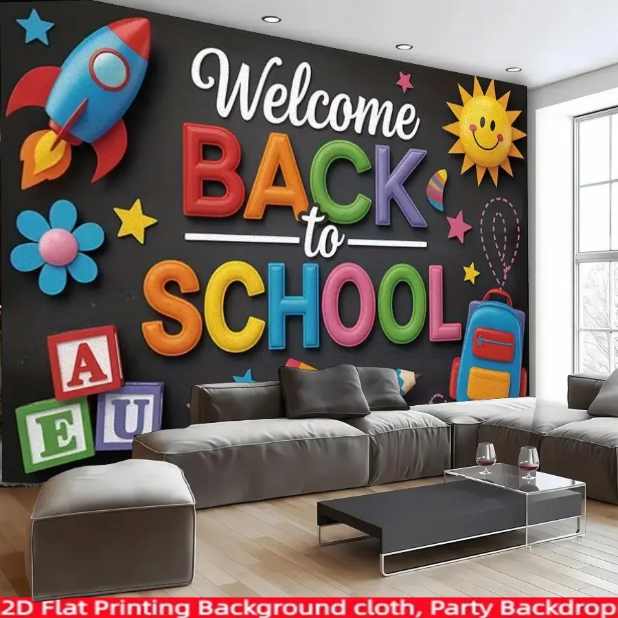 Welcome Back Themed Polyester Background Banner, Suitable for Living Room, Bedroom, Office, Back-to-School Party, Anniversary Celebration, Home Decor, Indoor/Outdoor Parties, Photography Backdrop, School Reunion Party Supplies,