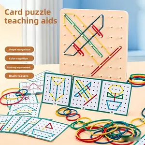 67pcs Set/1 Set of Creative Geometric Shape Nail Board Assembly Combination Set, Including 1 Base + 26 Cards + 40 Rubber Bands, Math Educational Toys, Shape Recognition Color, Cultivate Concentration Patience Logical Thinking
