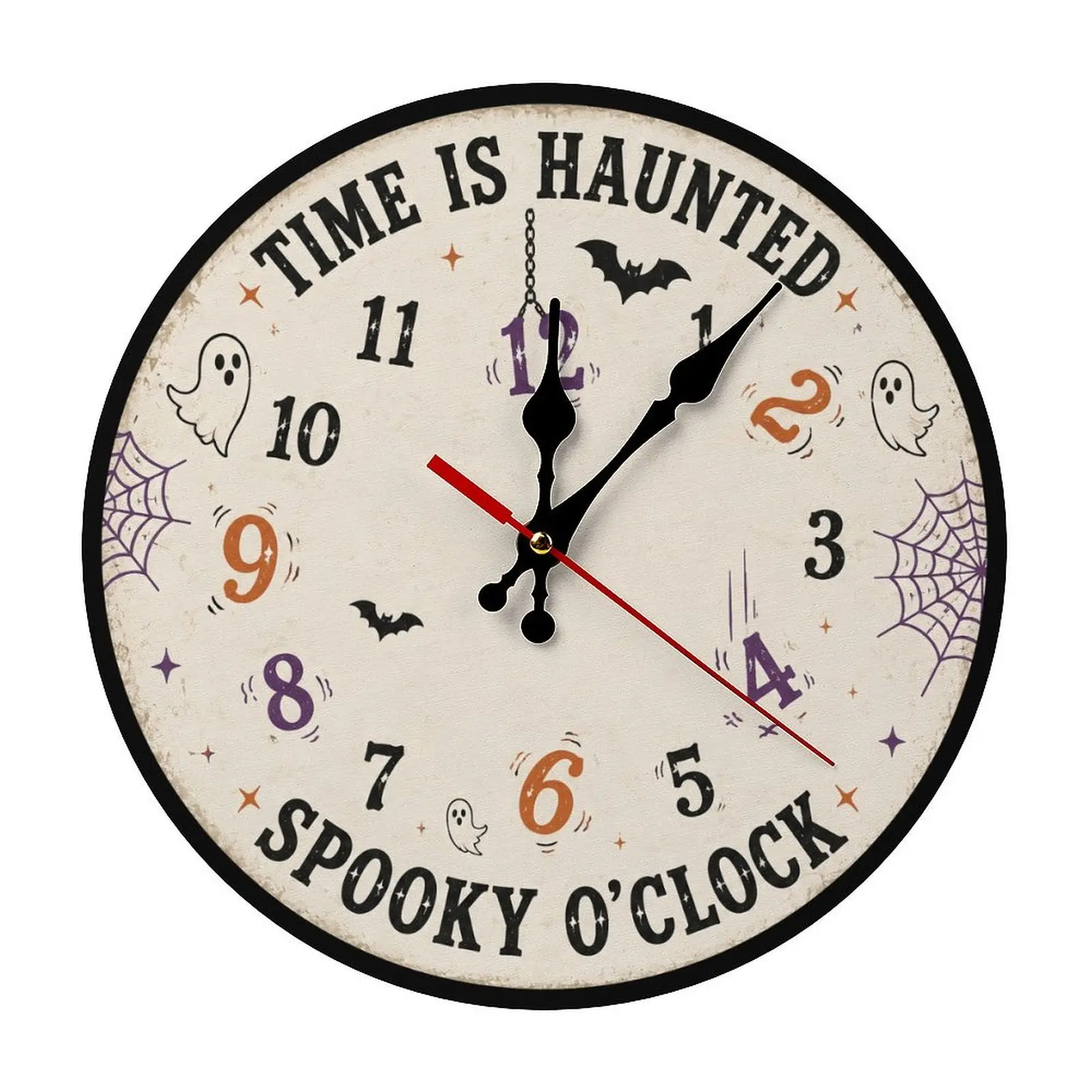 10/12 in Time Is Haunted Spooky O'Clock Wall Clock - EASY ASSEMBLY NEEDED Ghost Bat Spider Web Halloween Home Decor