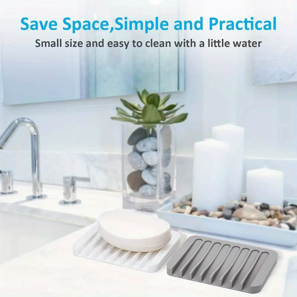 2PCS Self Draining Soap Dishes, Premium Silicone Soap Holder & Saver for Shower, Bathroom, Kitchen, Bath Tub, Razor, Sponges, Drains Water Very Well, Can Extend Soap Life, Easy Clean