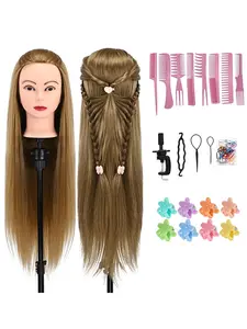 28 Inch Styling Head for Hairdressers, 100% Synthetic Fibres, Includes Free Clamp and DIY Braiding Set, Ideal for Training and Practice