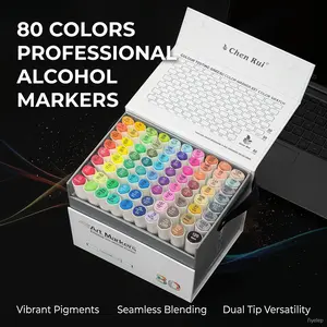 Chen Rui 80-Color Dual Tip Alcohol Art Marker Set with Case - Chisel Tip Markers & Highlighters, Vibrant Pigments, Seamless Blending, Ideal for Illustration Students, Sketching & Adult Coloring (Office Stationery Writing Tool)