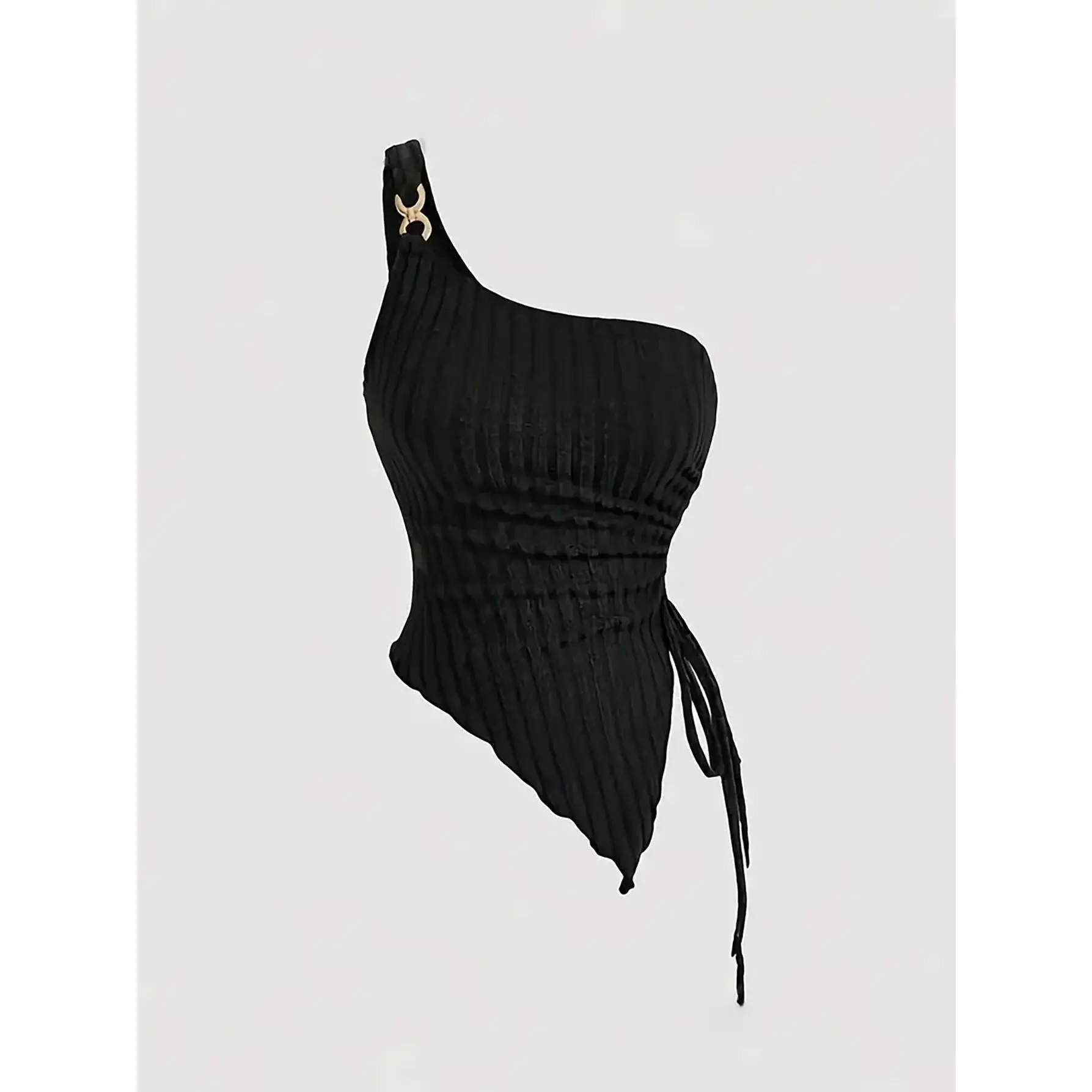 2026 New Women's Asymmetric Sleeveless Strap Vest Pure Color Fashion Drawstring Crossbody Design Single-Piece Summer Top