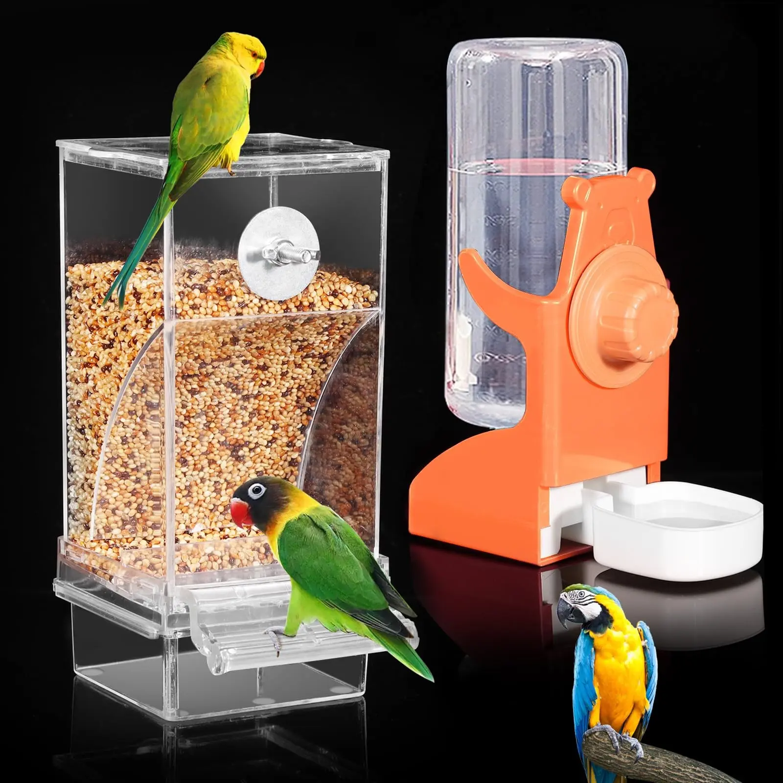 Automatic Bird Feeder and Waterer Combo, Hanging Pet Accessories, Ideal for Parrots, Squirrels, Finches, Lovebirds, Budgies, Canaries