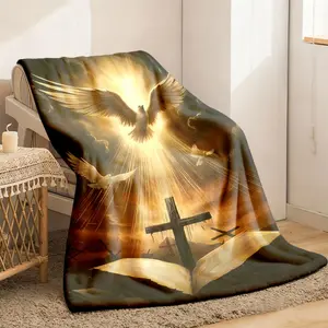 2026 New Arrival White Doves & Crosses Religious Flannel Blanket - Soft Lightweight Suitable for - Bed, Sofa, Camping & Travel Throw, Soundwave Technology Printed Bedspread for Home Decor,, Church Gift, Style Design