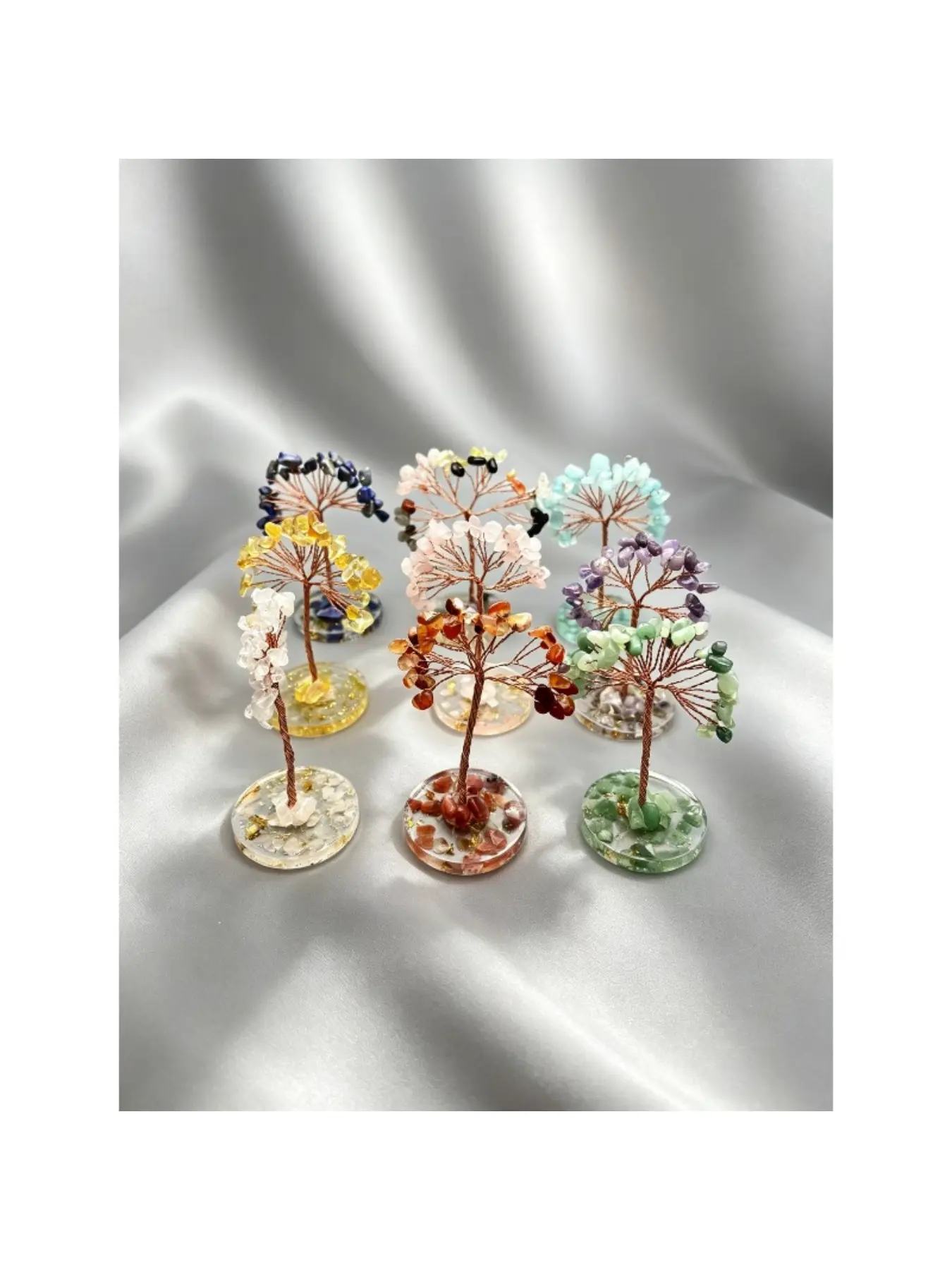 1 piece natural crystal money tree round slice resin inlaid crushed stone base wealth-attracting decoration home decor ornament