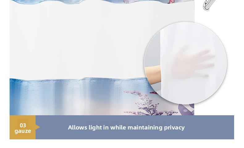Snap Button Hookless Digital Print Waterproof Shower Curtain with Embedded Fabric Liner Set Lin Shower Curtain Partition