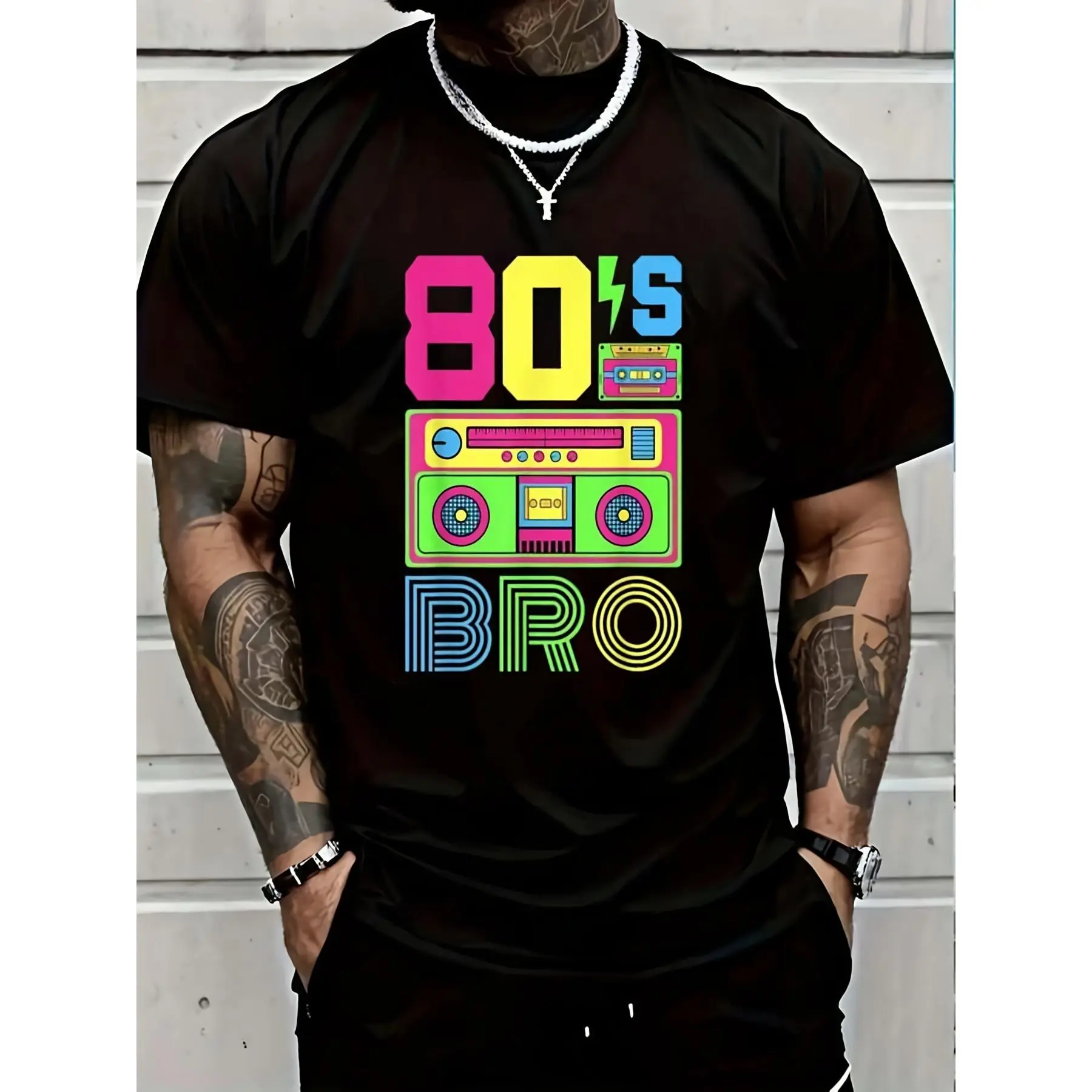 T Shirt 80s Bro 1980s Fashion 80 Theme Party Outfit Eighties Costume T Shirt Women's Men's Black Vacation Crew Neck Short Sleeve Classic Fit Holiday T Shirt Summer Tee