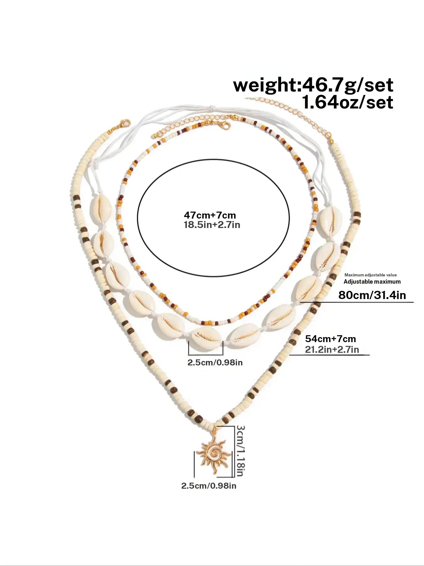 Men's Vintage Bohemian Shell Beaded Necklace Set, Creative Fashion Metal Spiral Sun Pendant Multi-Layer Chain Jewelry for Daily Wear & Beach Vacation