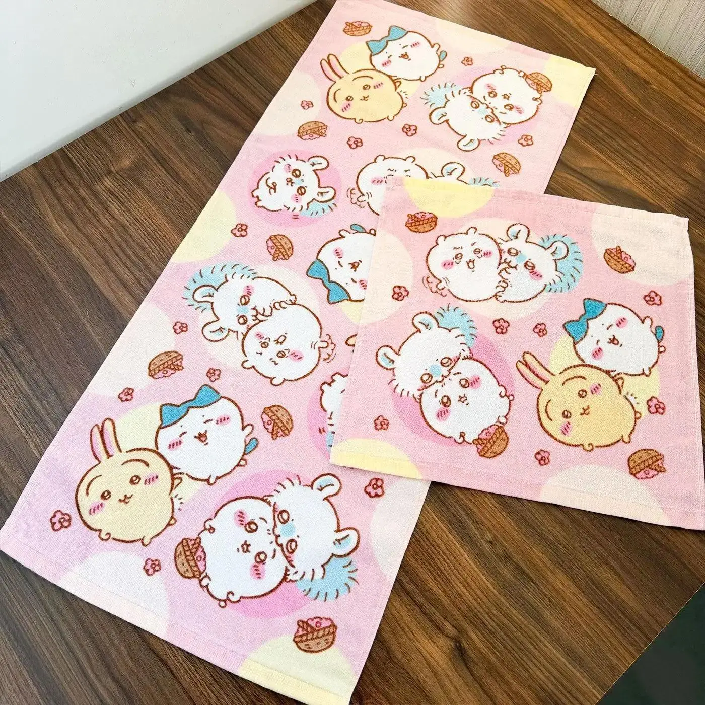 Kawaii Chiikawa Cartoon Cotton Towel Checkered Print Soft Quick Dry Square Face Towel Long Hand Towel Anime Bathroom