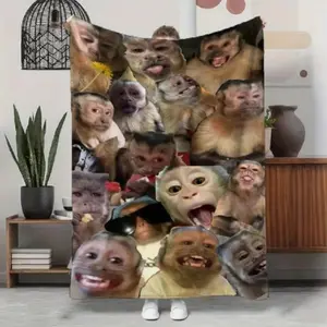 Funny Monkey Face Collage Flannel Blanket | Extra Large Soft Throw for Adults and Children | Lightweight, Breathable, All-Season Cozy Blanket | Skin-Friendly Fabric, Contemporary Style | Perfect Home Decor & Gift
