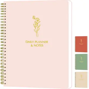 Simple Dily Plnner Undted &  Notebook: With Hourly Schedule - 6.5x9.25" Blush  - esthetic Spirl Note book for Work nd Life Tsks - Dy & Hour gend, Orgnizer Notepd Journl