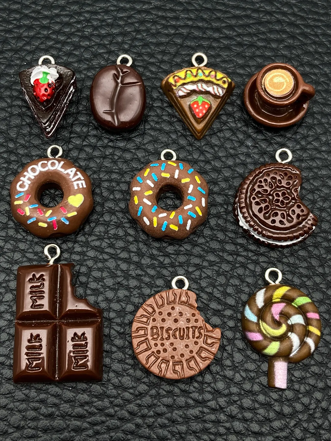 10pcs Resin Chocolate Simulation Food Donut Biscuit Cake Charm Cute Pendant for DIY Bracelet Necklace Earrings Jewelry Making Accessories DIY Pendants