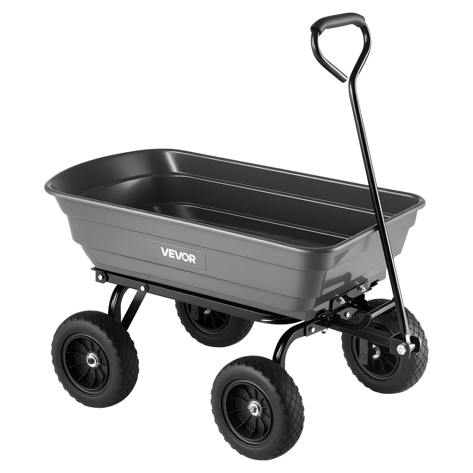 VEVOR Garden Dump Cart, 600 lbs Poly Dump Cart, Garden Carts Dumps Wagon with 90 °   Quick-Dumps Mechanism, 180 °   Swivel Wheels, 270 °   Flexible Rotating Bearings, Yard Wagon for Plants, Soil, Crops