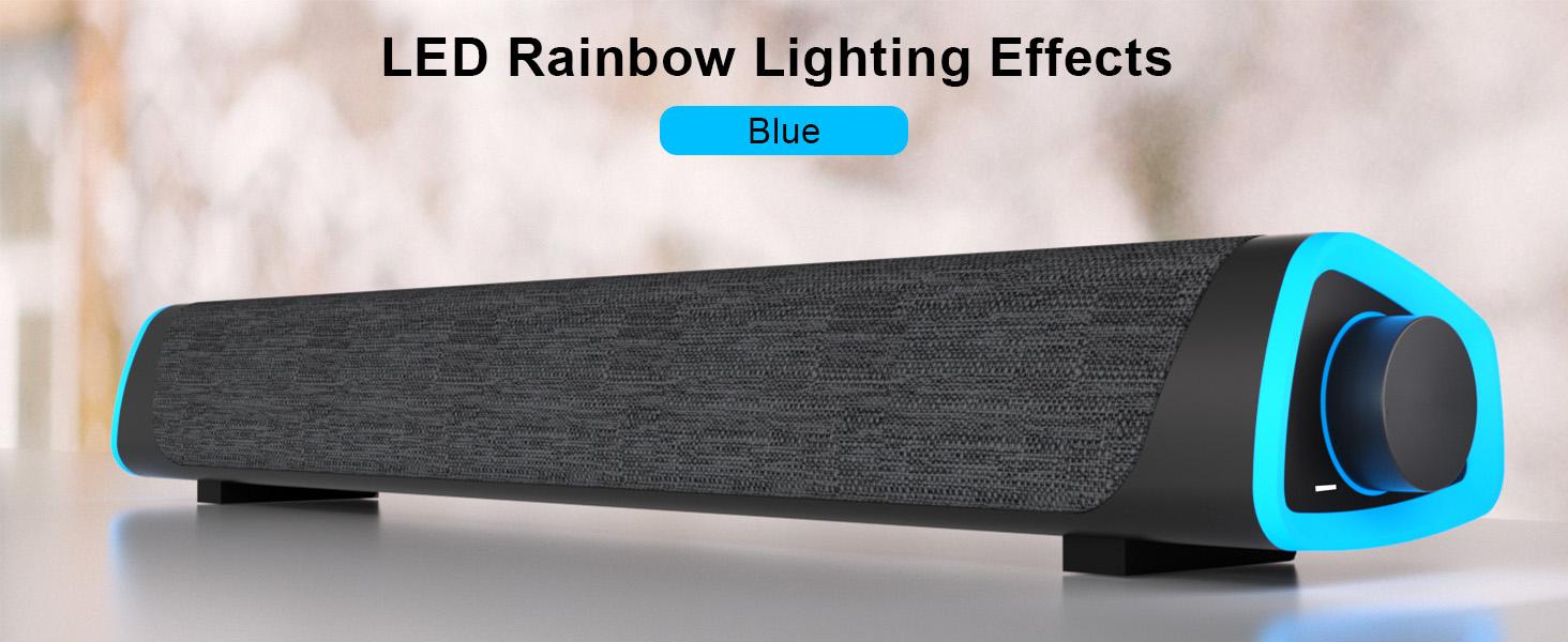 R30 Plus Bluetooth Computer Speakers for PC Desktop, All-in-one Control Button with 6 Modes LED Lights, Wired USB Powered Sound Bar, Surround Sound Portable SoundBar for Monitor Laptop Phone