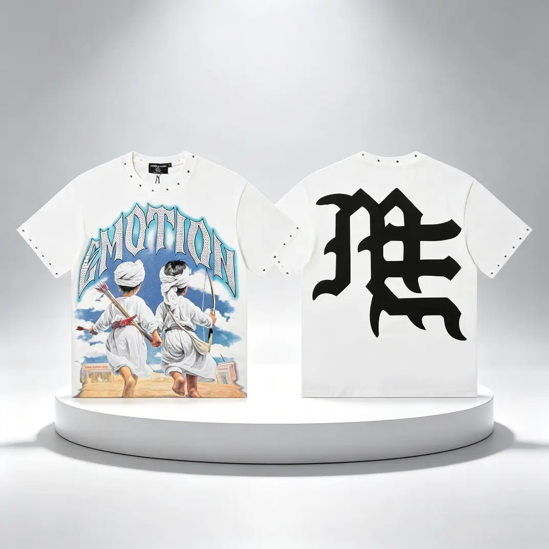 Trending MIXED EMOTION Rhinestone Graphic Cotton T-Shirt Heavyweight Oversized Boxy Fit Tee Diamond Print Y2K Hip Hop Streetwear Crew Neck Short Sleeve Top Casual Summer Outfit Unisex Men Women Gift