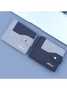 Men's canvas double-fold wallet, large capacity card holder, multiple card slots, photo ID window and coin pocket, Business Wallets