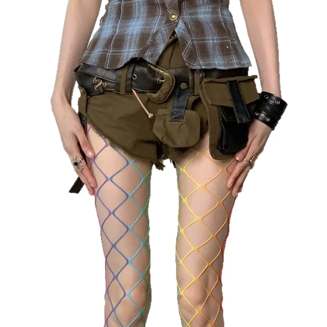 Women's 3-PCS Gradient Fishnet Stockings - Large Mesh Rainbow Pantyhose, Multi-Size Sheer Grid Tights, Festival Wear Women, Sports & Outdoor Sun Protective Accessory, Women Pantyhose