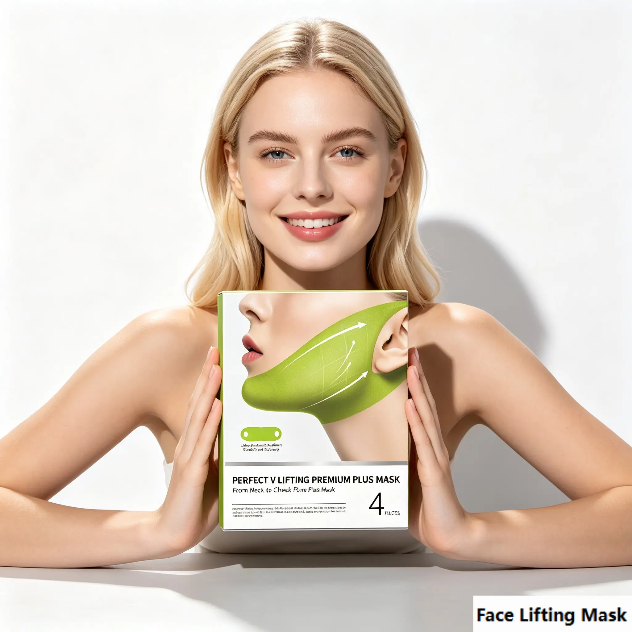 Skin Firming Cactus Collagen V Mask, Stretchable Ear Loop, Lift V Line Shape, Facial Outline, Nylon Fabric + Hydrogel, Model 001