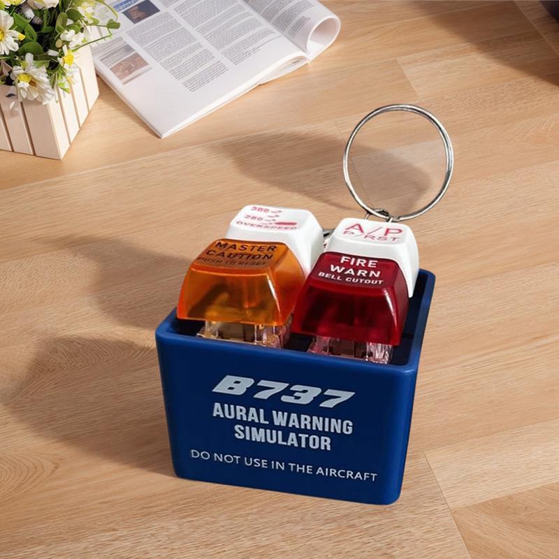 2-Pcs Keychain Set: Boeing 737/Airbus EGPWS Alert Simulator (LED Light+Warning Sound) + Heart Retractable Stainless Steel Scrunchie Lanyard - Stress Relieving For Pilots