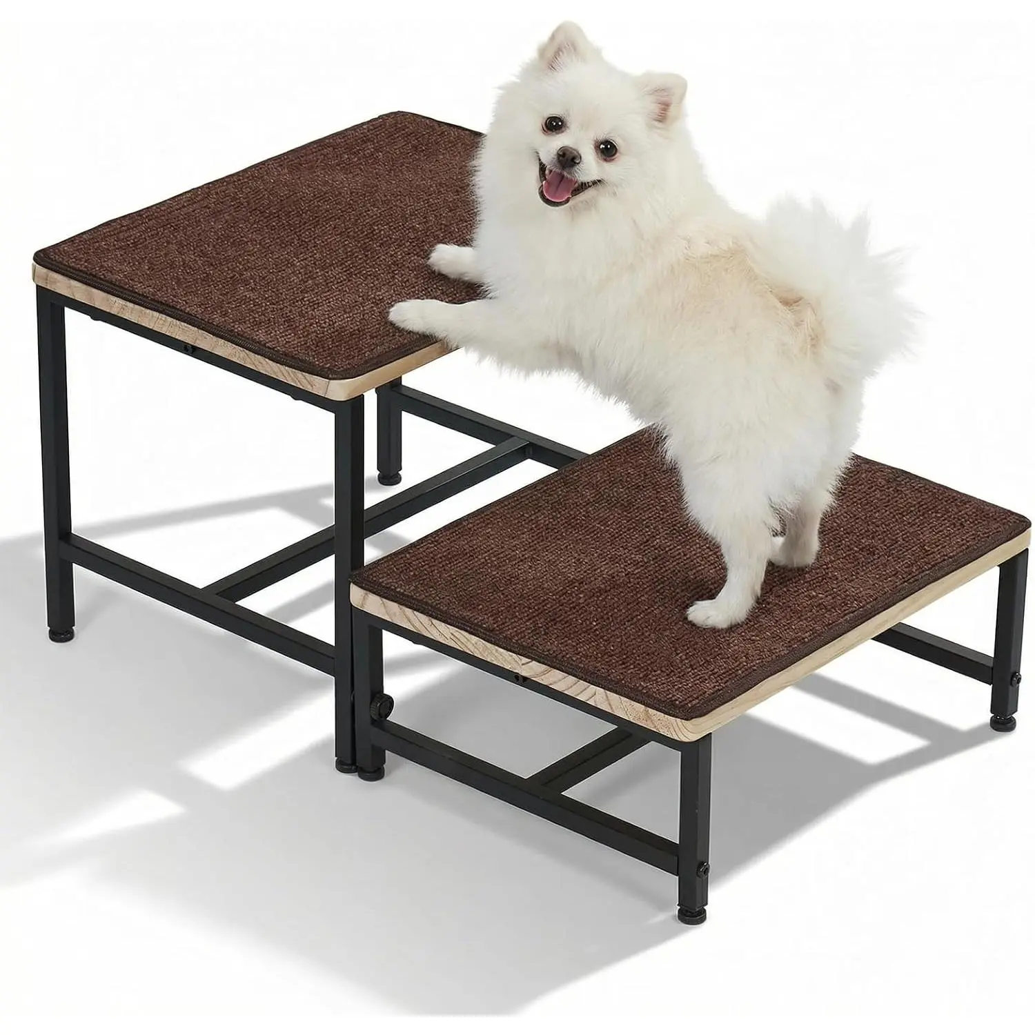 Dog Steps for Couch Bed with Metal Frame, 2 Step 12" H Small Stairs for Dogs to Get on Bed with Non Slip Rug Surface, Wooden Portable Doggie Stairs Puppy Steps Doggy Ramp Pet Ladder 16" W