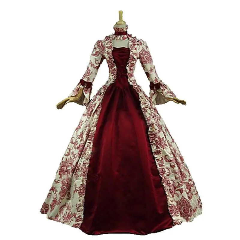 Women's Victorian Rococo Ball Gown, Vintage Ruffle Floral Print Lolita Dress, Renaissance Royal Medieval Cosplay Costume for Party Halloween Event,long,summer,plain,leopard,backless,elegant,Pleated,asymmetrical