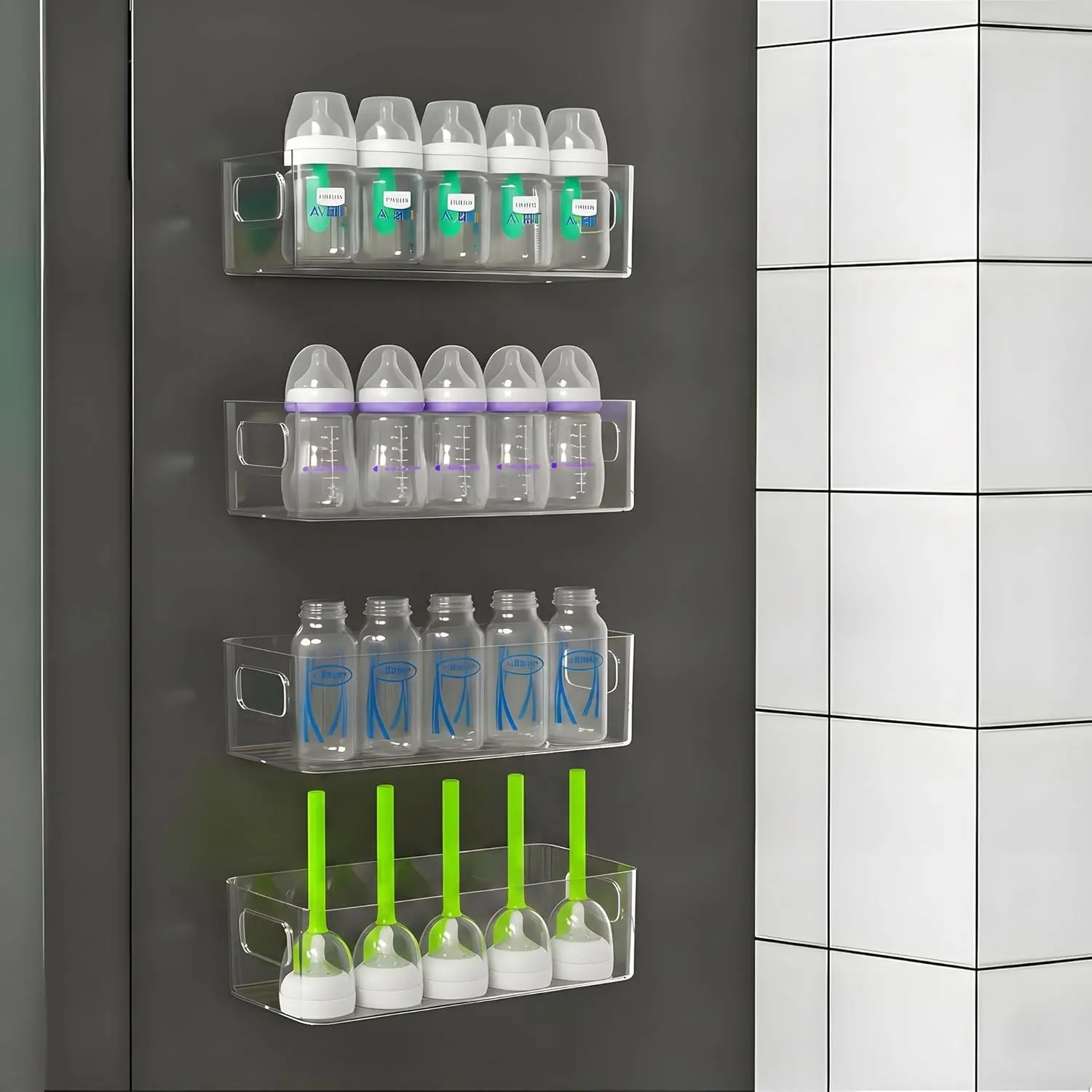 4Pack Clear Magnetic Baby Bottle Organizer for Refrigerator, Space-Saving Storage for Baby Bottles,Bottle Organizer for kitchen