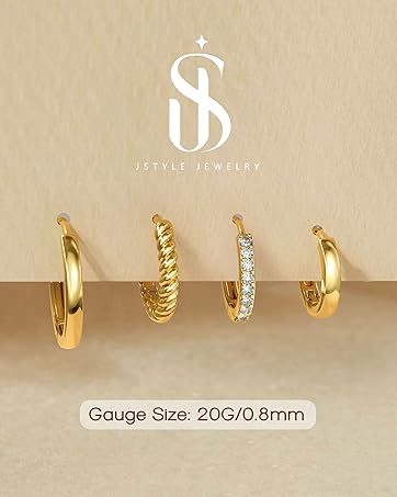 Jstyle Small Gold Hoop Earrings Trendy 14K Gold Plated Huggie Earrings Hypoallergenic Cartilage Earring Cute Dainty Hoops Sets for Women