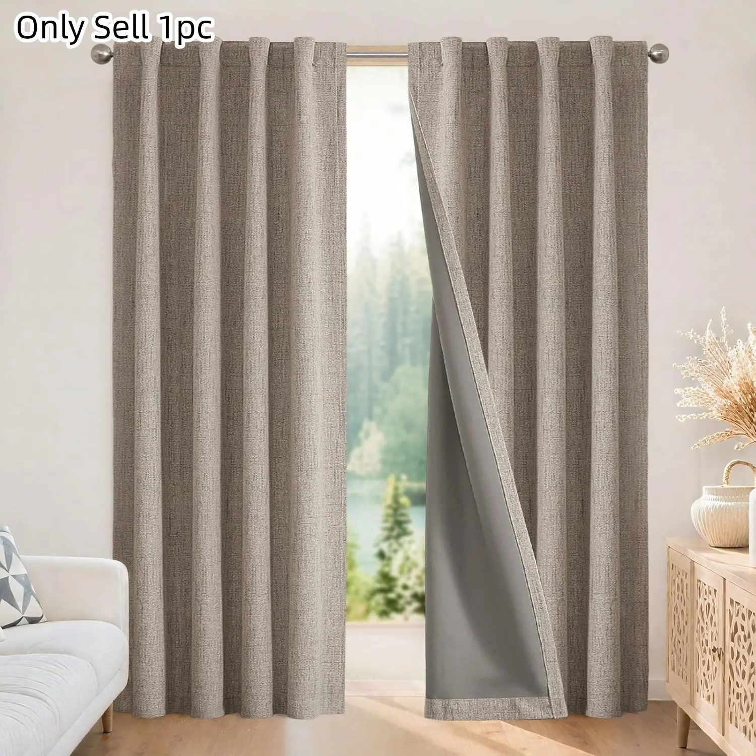 1pc Nordic Minimalist Linen Drapes, Solid Color Coarse Texture, Soft Earth Tones, Modern Home Decor for Nordic Style Apartments
