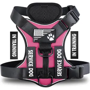Reflective Service Dog Harness with 5 Patches, Adjustable No Pull Pet Vest with Handle for Walking Training