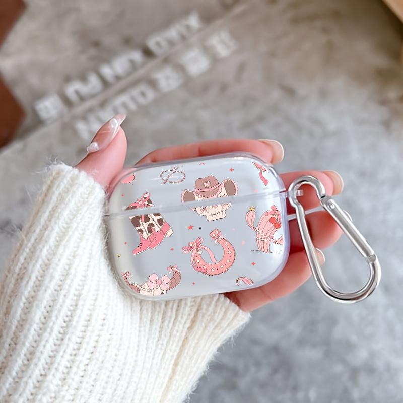 Pink Cowboy Dreams Pattern TPU Soft Protective Case for Apple AirPods 4/3/2/1/Pro/Pro2 Transparent Earphone Cover with Keychain Attachment