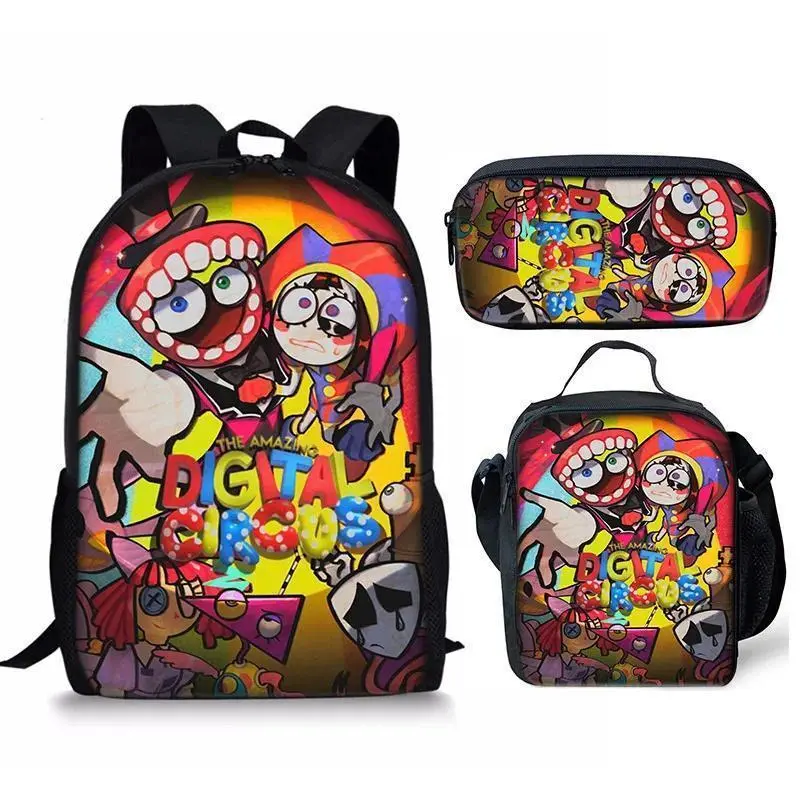 3pcs The Amazing Digital Circus Backpack The Amazing Digital Circus Pomni Jax School Bag Mochila Pencilcase Lunchbag Set