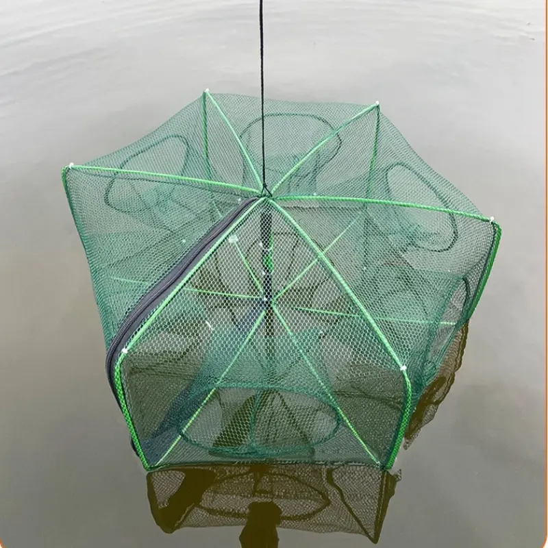 Foldable Hexagon Octagon Fishing Net Trap, 6 Holes Automatic Fish Shrimp Crayfish Bait Cast Mesh Trap Portable Fishing Net Catcher