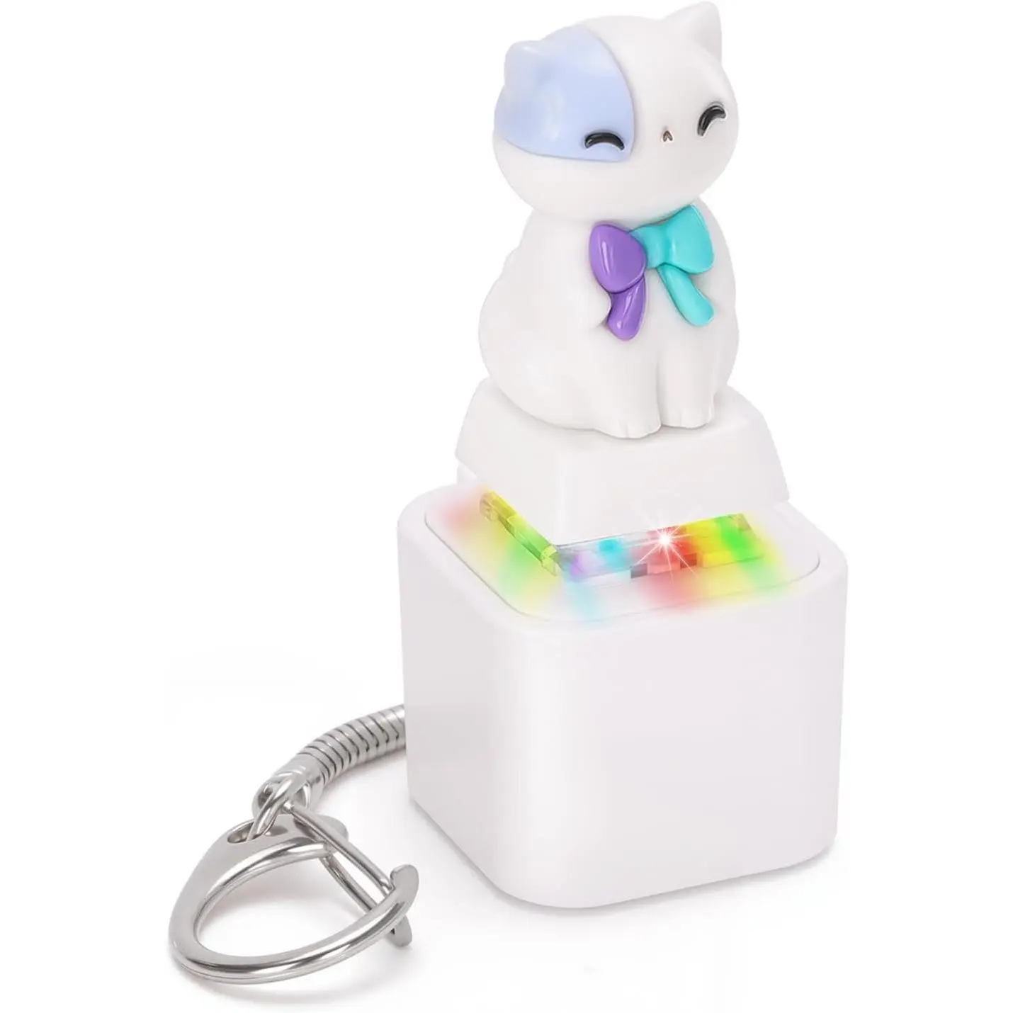 Quacking Duck Croaking Frog Meowing Cat Keyboard Fidget Toys for Adults Clicker Keychain with Sound LED Light and Charging Port for Autism Stress Relief Anxiety (Cat, 1)