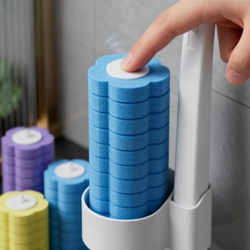 Disposable Toilet Brush Set with Scented Replacement Heads Lavender Ocean Lemon Fragrant Tablet System for Deep Cleaning Hygienic Bathroom Maintenance Multi-Layer Head Brush Refill and Cleaner - Floral, Traditional