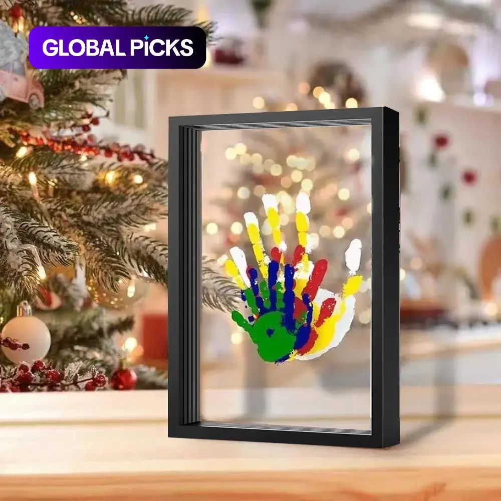 Wooden Transparent Handprint Frame Set, DIY Family Memorial Gift Kit, Acrylic Board, Colorful Paints, Holds Up to 4 Handprints, Modern Style