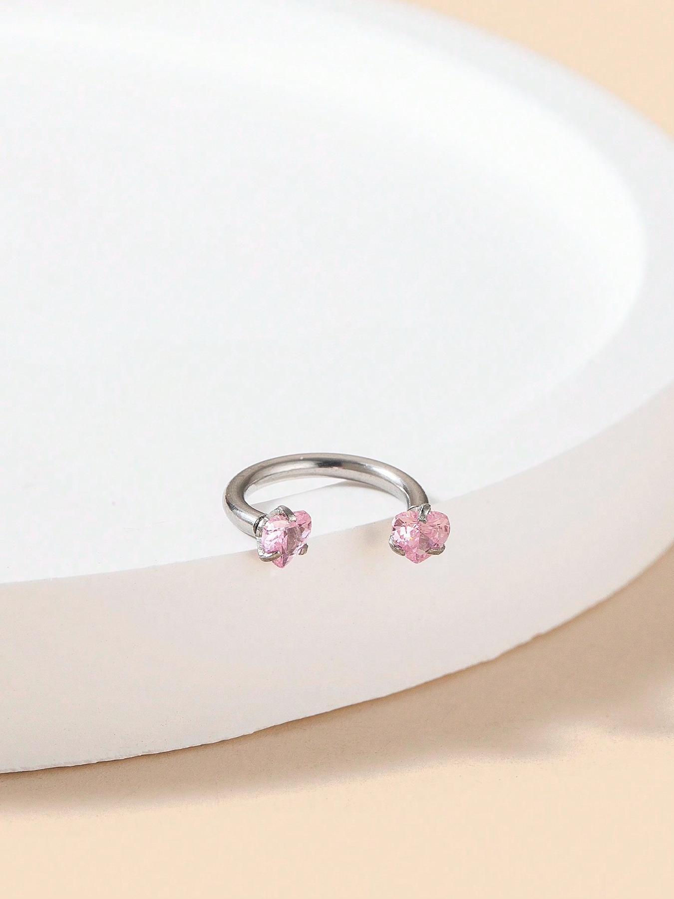 Heart Shaped Rhinestone Decor Nose Ring, Stainless Steel Nose Ring, Fashionable Body Jewelry for Women & Girls, Trendy All-match & Exquisite Jewelry for Birthday Gift, Nose Piercing Jewelry