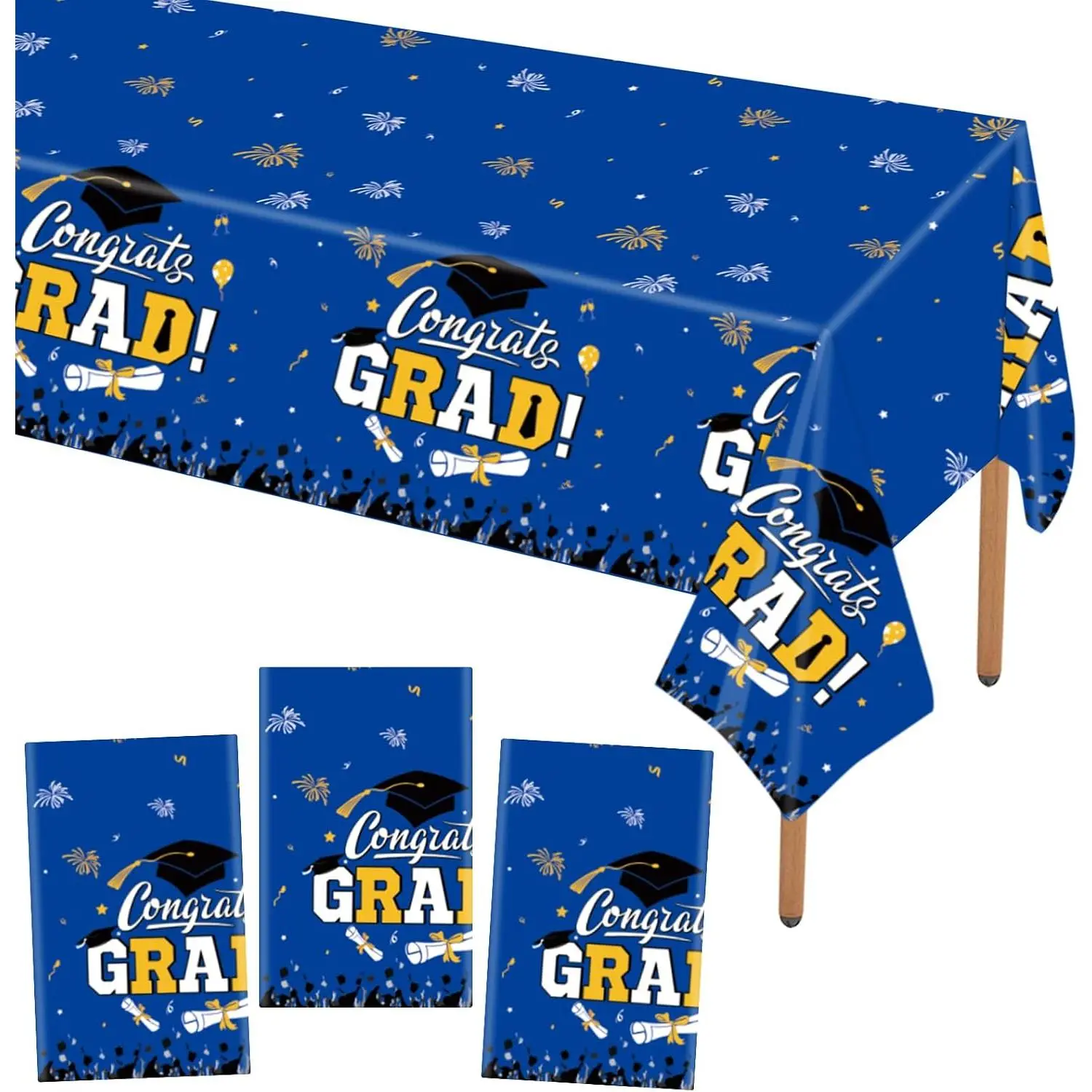 3-Pack Disposable Rectangular Modern 2026 Graduation Tablecovers (54"x108"), Oilproof Home & Party Decor Supplies, Blue Tablecloths with Photo Backdrop Compatibility