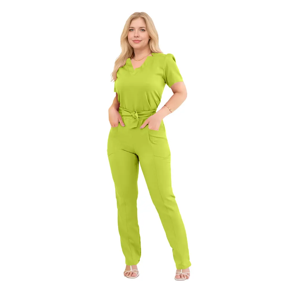 Women's Summer Bowknot Short-Sleeve Straight Pants Hospital Dental Oral Clinic Workwear Nurse Uniform Scrub Suit