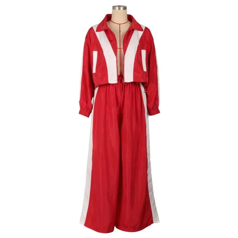 two-piece set woman Color Patchwork Women Tracksuits Matching 2 Piece Sets Zipper Long Sleeve Jackets Crop Top + Wide Leg Pants Fashion Streetwear