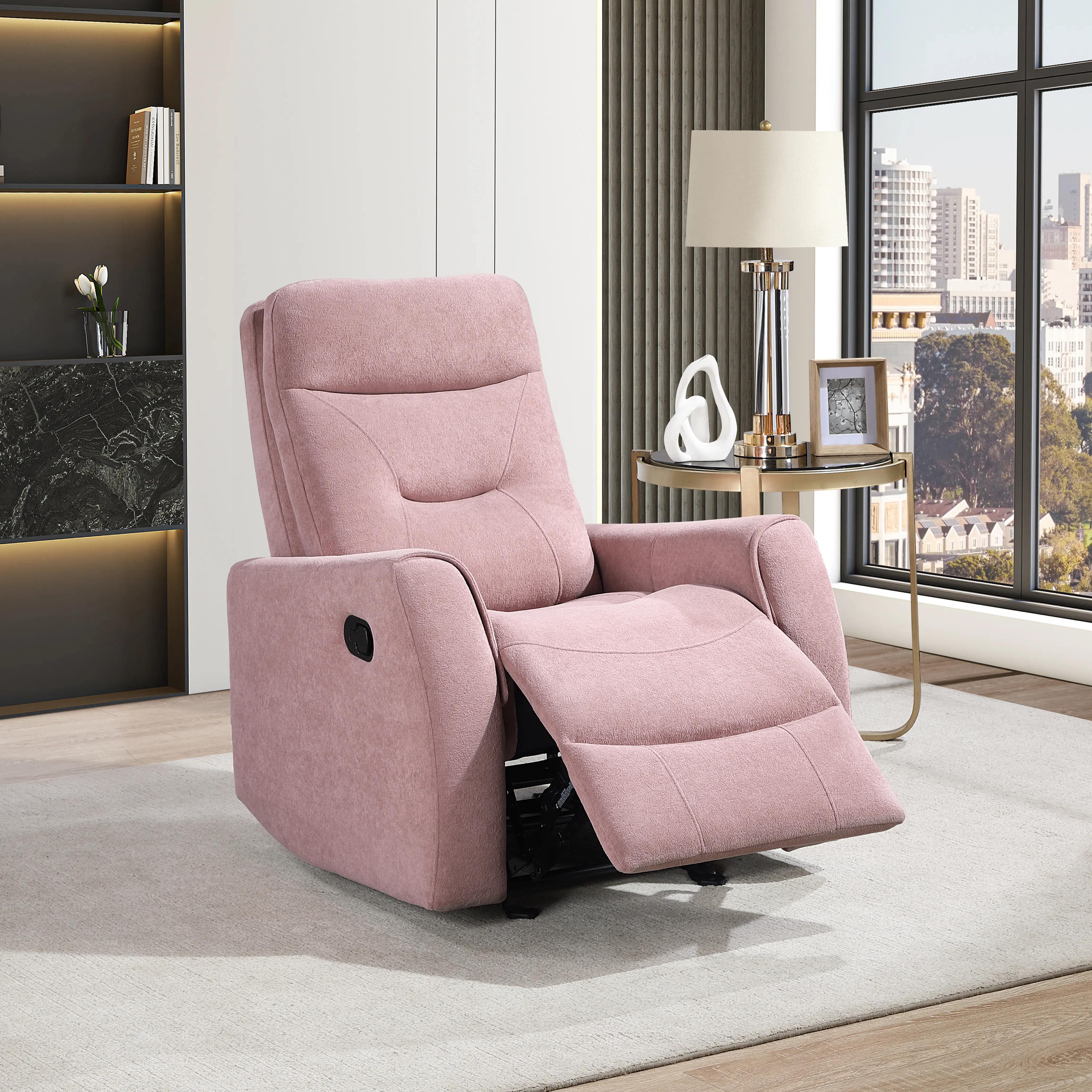 ARCH Paterson Swivel Recliner Chair - Pink Upholstered Single Seat with Swivel Base, Reclining Living Room Furniture for Bedroom Reading Nook, Home Theater Seating, Comfortable Lounge Chair