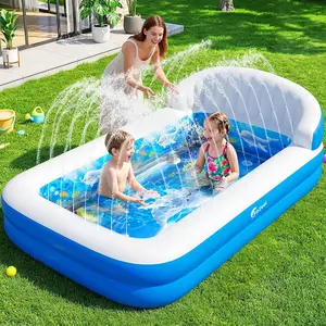 Kiddies Pool,Inflatable Pool with Sprinkler,Inflatable Pools with Big Backrest for Toddlers,Rectangle Kids Pool Backyard,Kids Swimming Pool,Small Inflatable Pool, Outdoor Water Pool for Kids