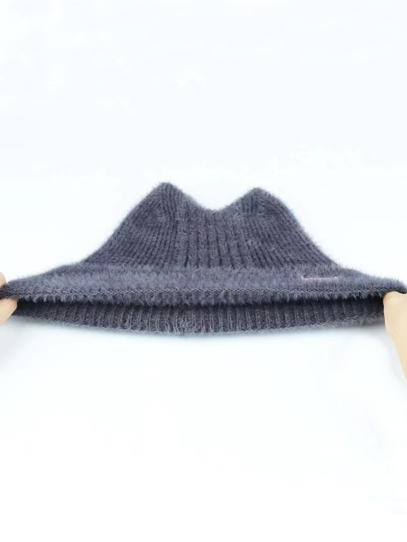 Cute Cat Ear Design Beanie Hat, Casual Solid-Color Knit Hat for Fall and Winter, Warm Pull-On Stretchy Knit Cap for Outdoor Activities